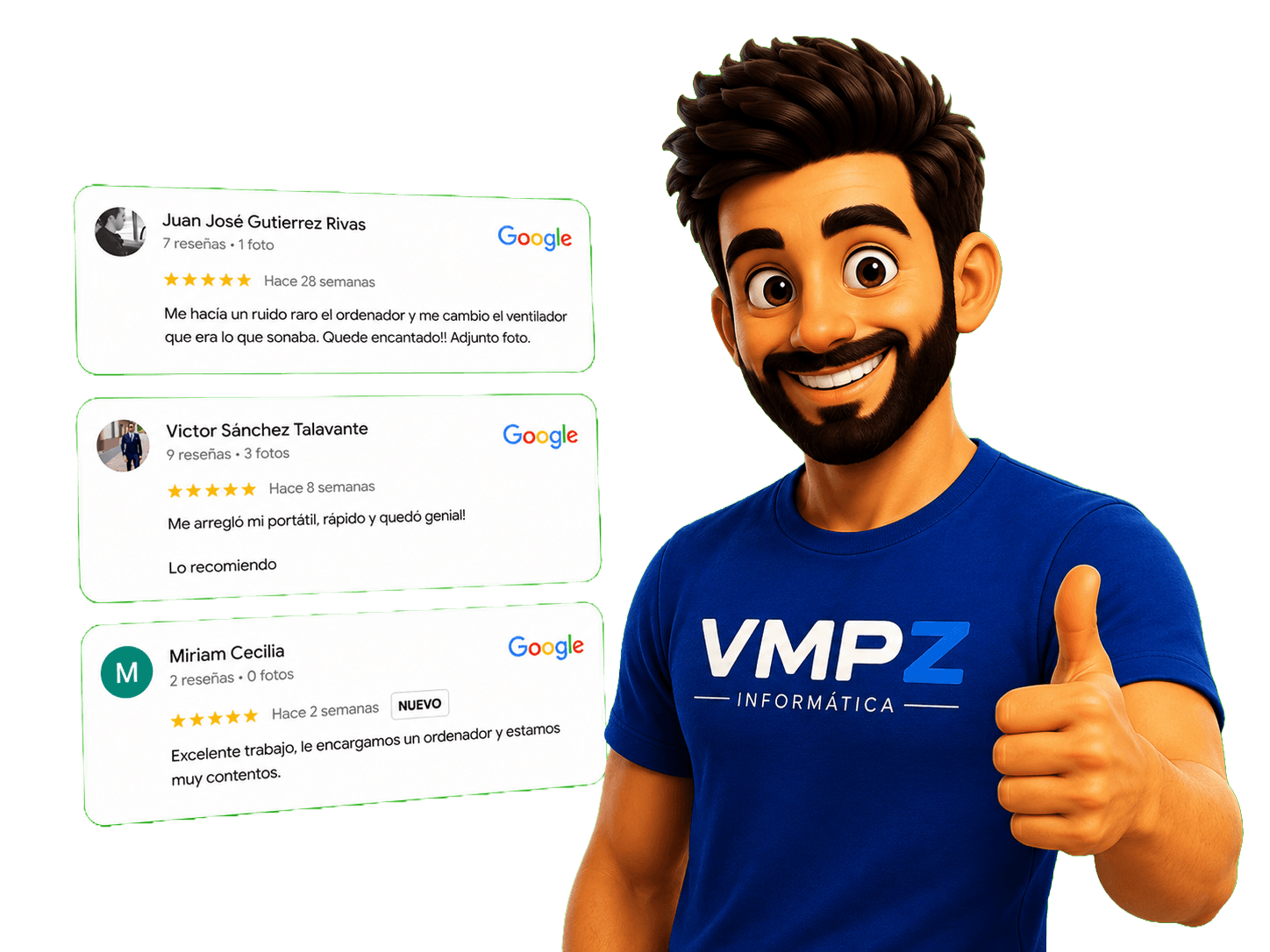 Clientes satisfechos de VMPZ Informática con reseñas de 5 estrellas en Google